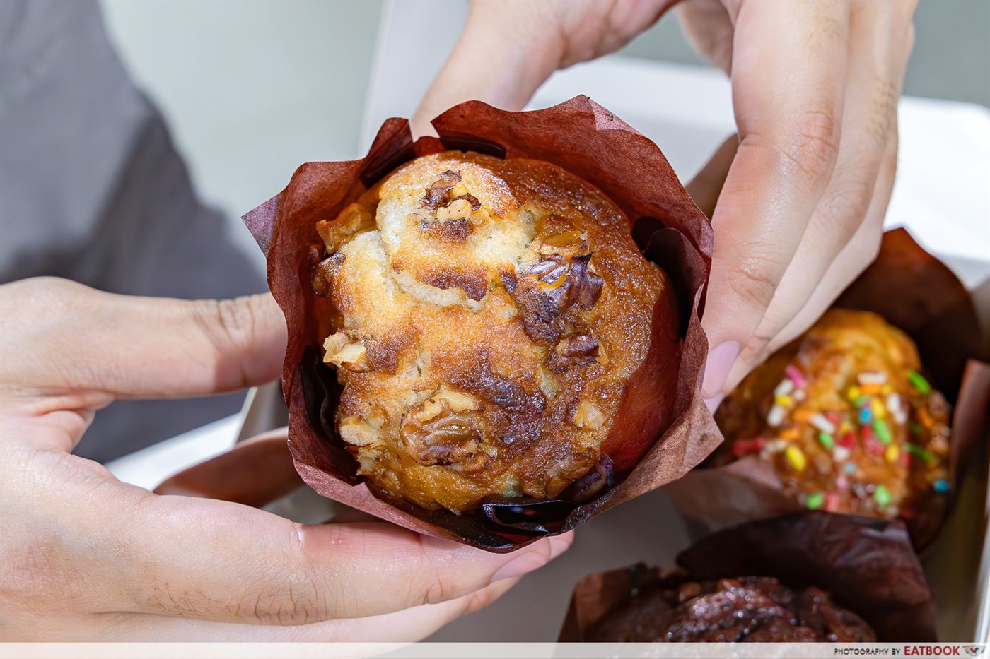 Bakes n Bites Walnut Banana muffin topped with toasted walnuts